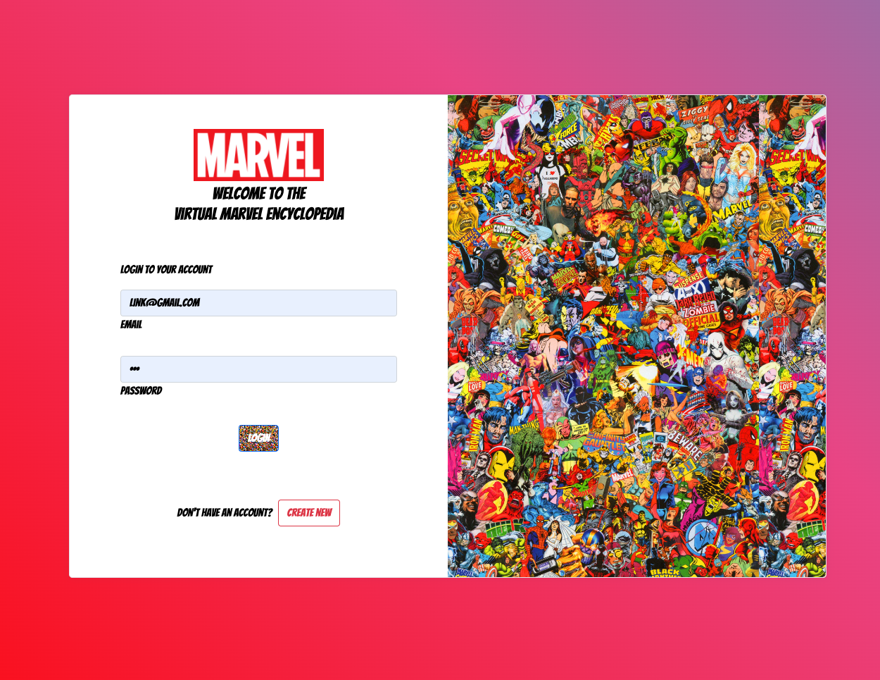 Virtual Marvel Encyclopedia sign in